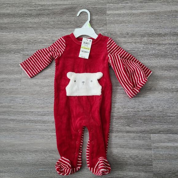 First impressions cherry red stripe bear footie pjs + hat Size 0-3 months - Picture 8 of 8